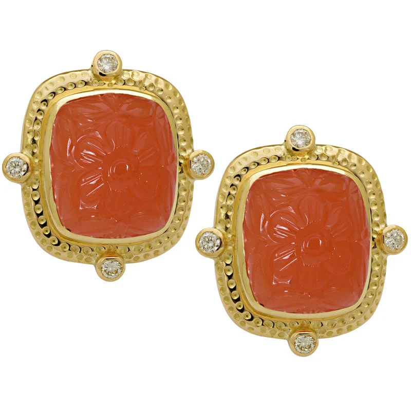 Ladies earrings slim studs -Earrings-Cornelian and Diamond