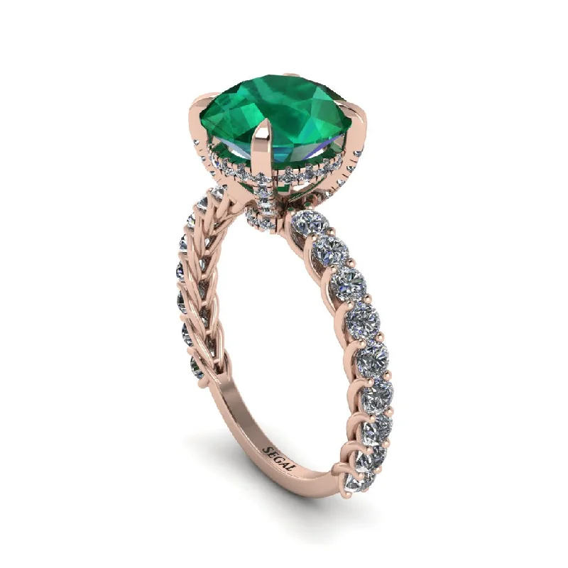 Ladies engagement rings ultra-light bands -Emerald Twisted Band Halo Engagement Ring - Avianna No. 5