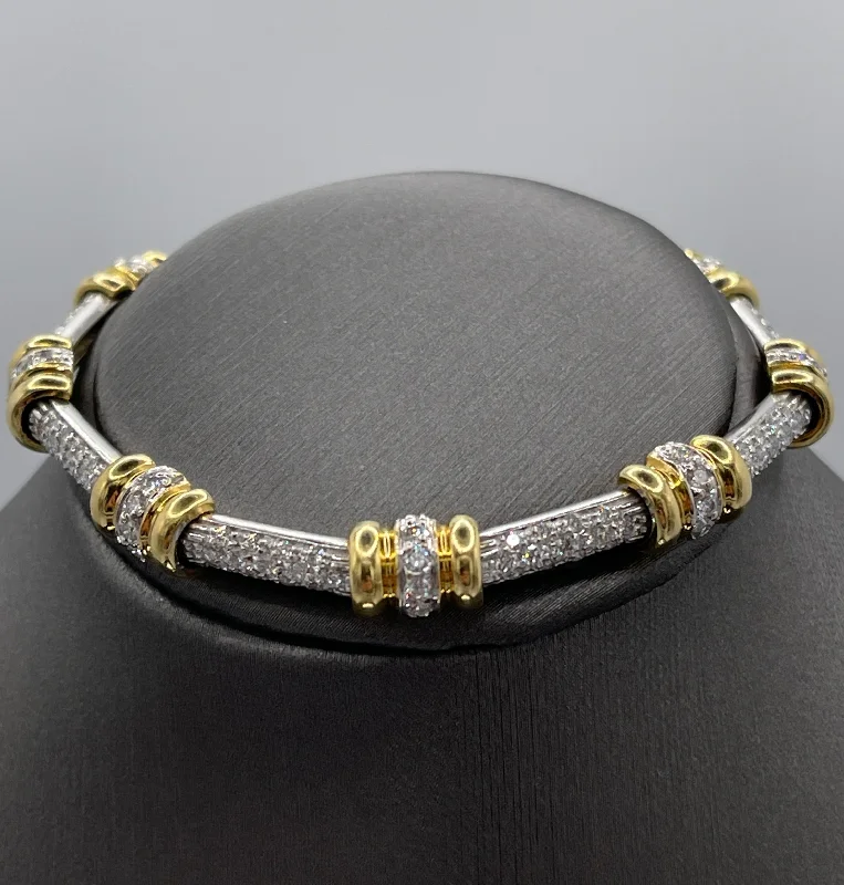 ladies-luxury-silver-bracelets-18 Karat White & Yellow Gold Solid Link Diamond Bracelet