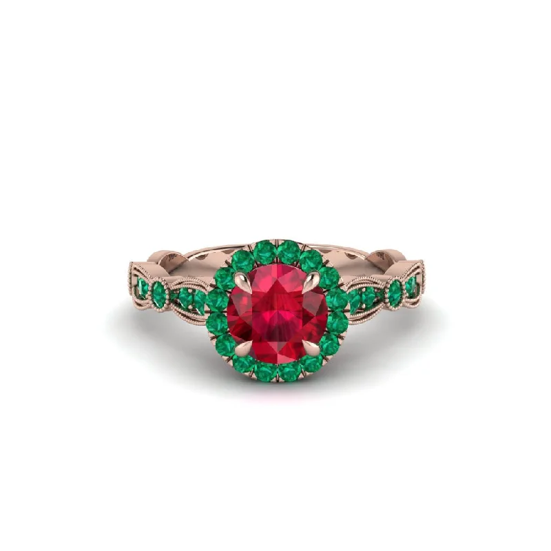 Ladies engagement rings with lime sapphires -Round Cut Ruby Radiant Eternity Engagement Ring - Kamryn No. 26