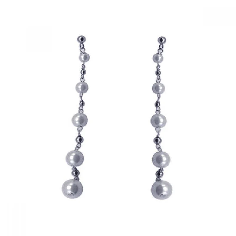 Ladies earrings with howl charms -Clearance-Silver 925 Rhodium Plated Five Graduated Pearl Dangling Earring - STE00079