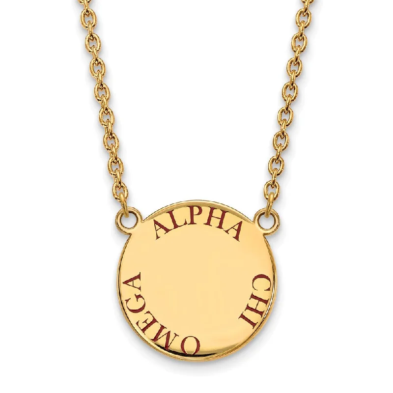 ladies-everyday-silver-necklaces-14K Plated Silver Alpha Chi Omega Large Red Enamel Necklace