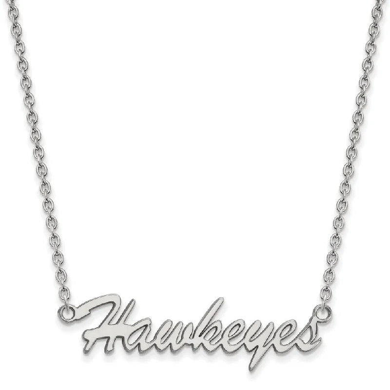 ladies-rustic-silver-necklaces-Sterling Silver U of Iowa Medium Script 'Hawkeyes' Pendant Necklace