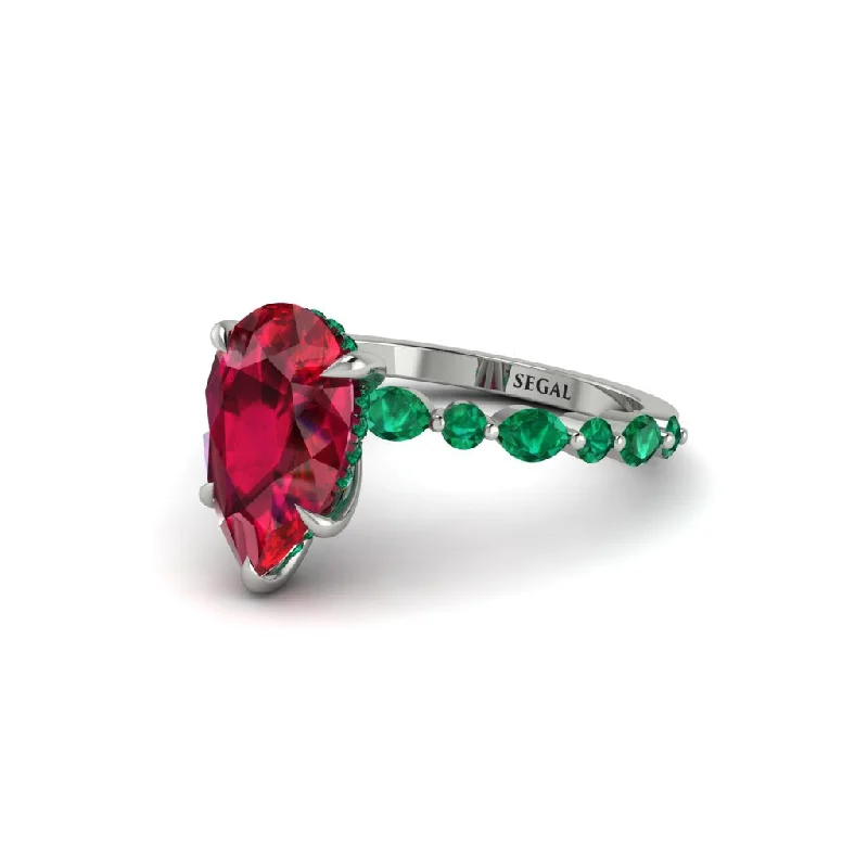 Ladies engagement rings with mint diamonds -Pear-Cut Ruby Halo Engagement Ring - Nylah No. 27