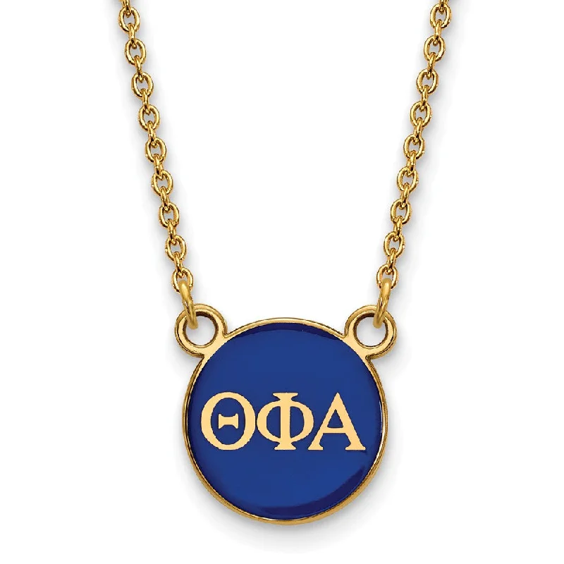 ladies-sterling-silver-charm-necklaces-14K Plated Silver Theta Phi Alpha Small Blue Enamel Disc Necklace