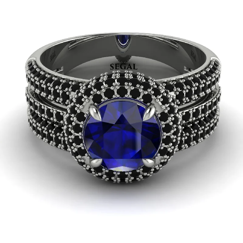 Ladies engagement rings with lace sapphires -Sapphire Halo Luxury Pave Engagement Ring - Sierra No. 45