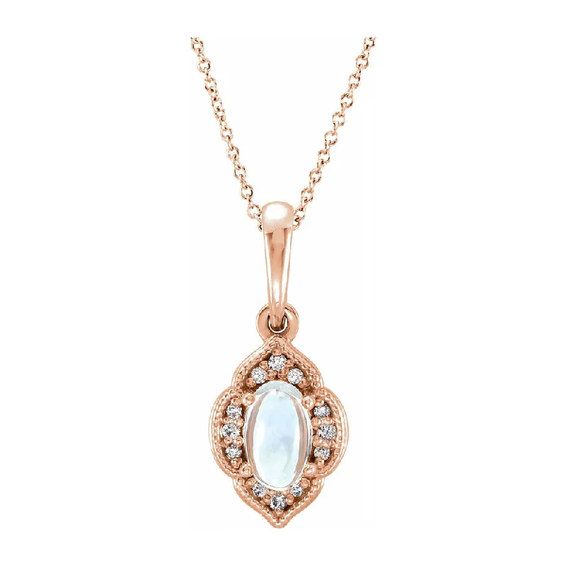 ladies-gemstone-rose-gold-necklaces-14K White or Rose Gold Rainbow Moonstone & Diamond Necklace, 16-18 In