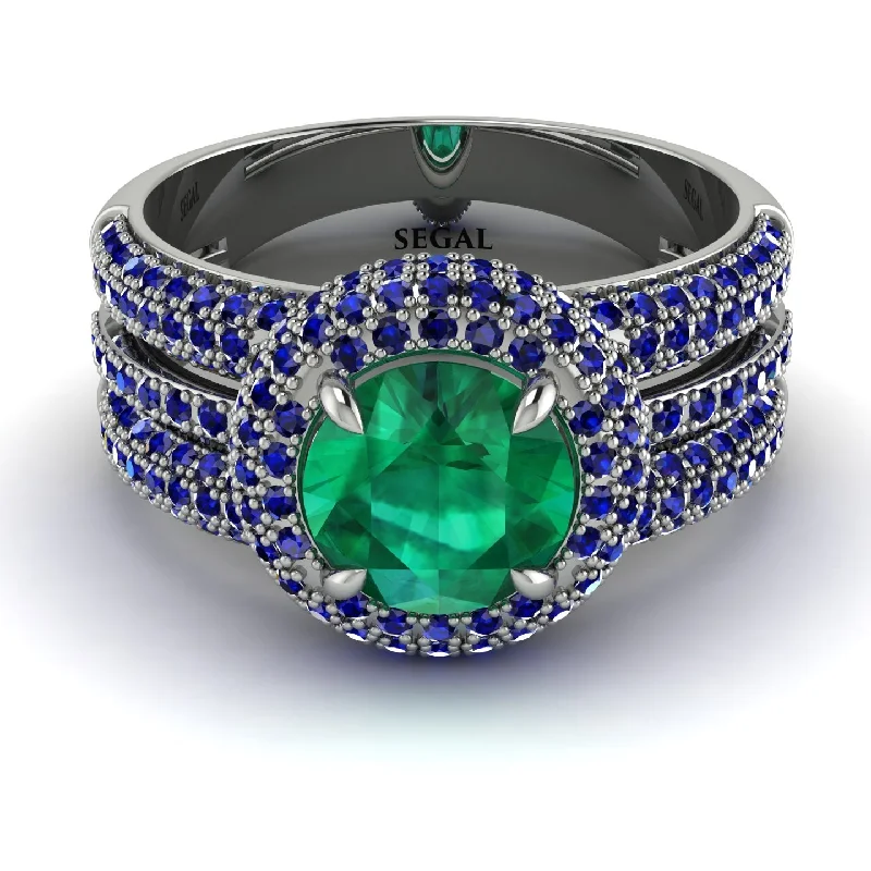 Ladies engagement rings pure platinum -Emerald Halo Luxury Pave Engagement Ring - Sierra No. 66