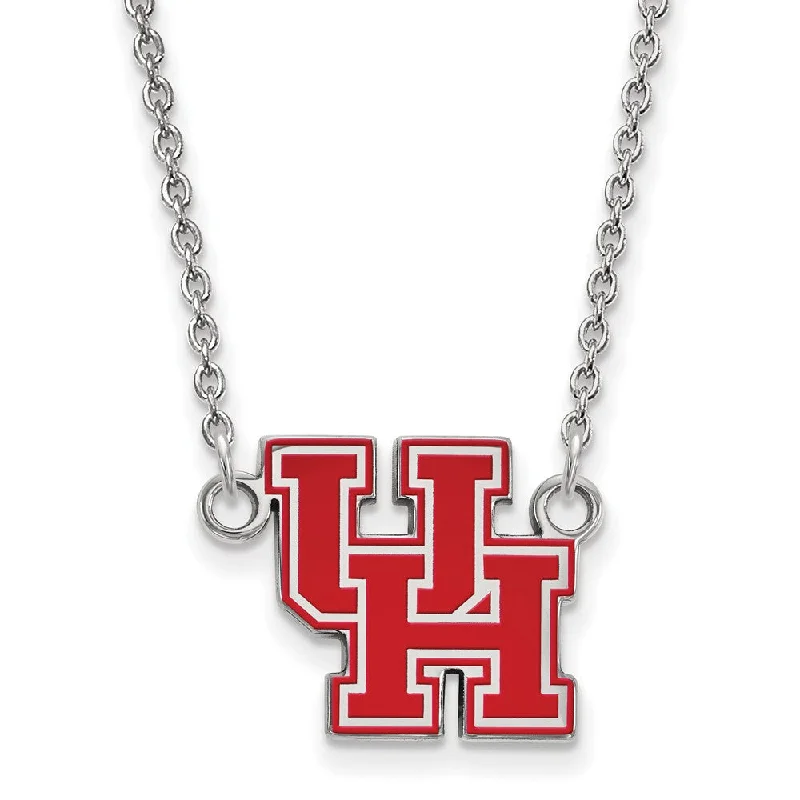 ladies-rose-gold-layered-necklaces-Sterling Silver U of Houston Small Enamel Pendant Necklace