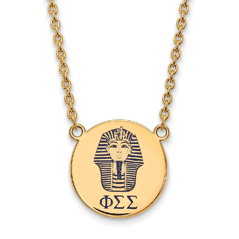 ladies-bridal-layered-necklaces-14K Plated Silver Phi Sigma Sigma Large Blue Enamel Logo Necklace