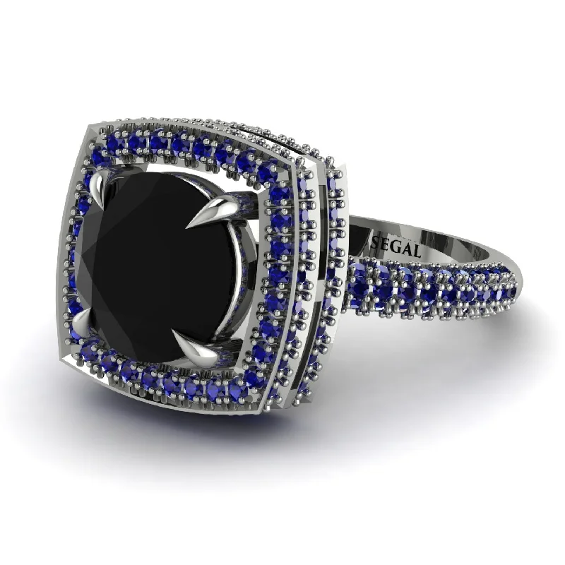 Ladies engagement rings with kitty accents -Round Black Diamond Double Halo Engagement Ring - Kayleigh No. 69