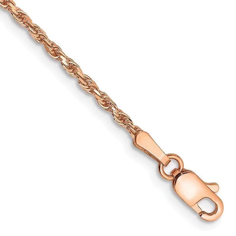 ladies-moon-pearl-bracelets-14K Rose Gold 7 inch 1.8mm Diamond-cut Man Made Rope with Lobster Clasp Chain Bracelet