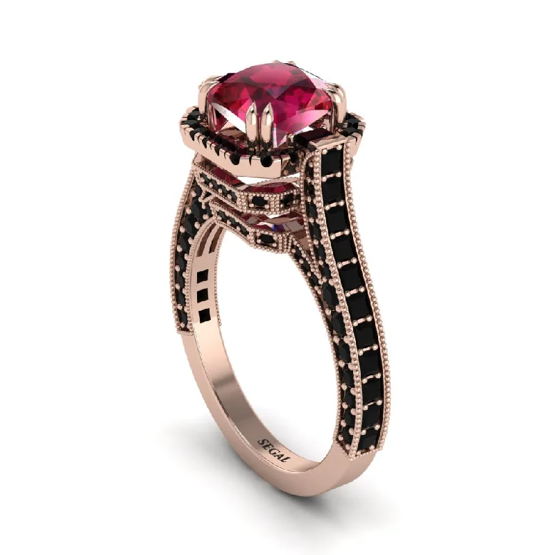 Ladies engagement rings with orange diamonds -Ruby Three Halo Milgrain Engagement Ring - Mira No. 41