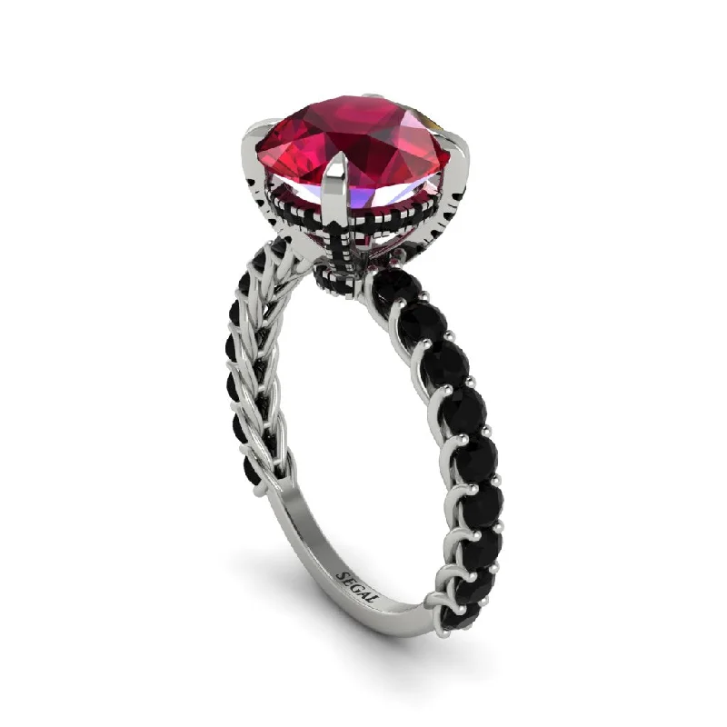 Ladies engagement rings for forever love -Ruby Twisted Band Halo Engagement Ring - Avianna No. 42