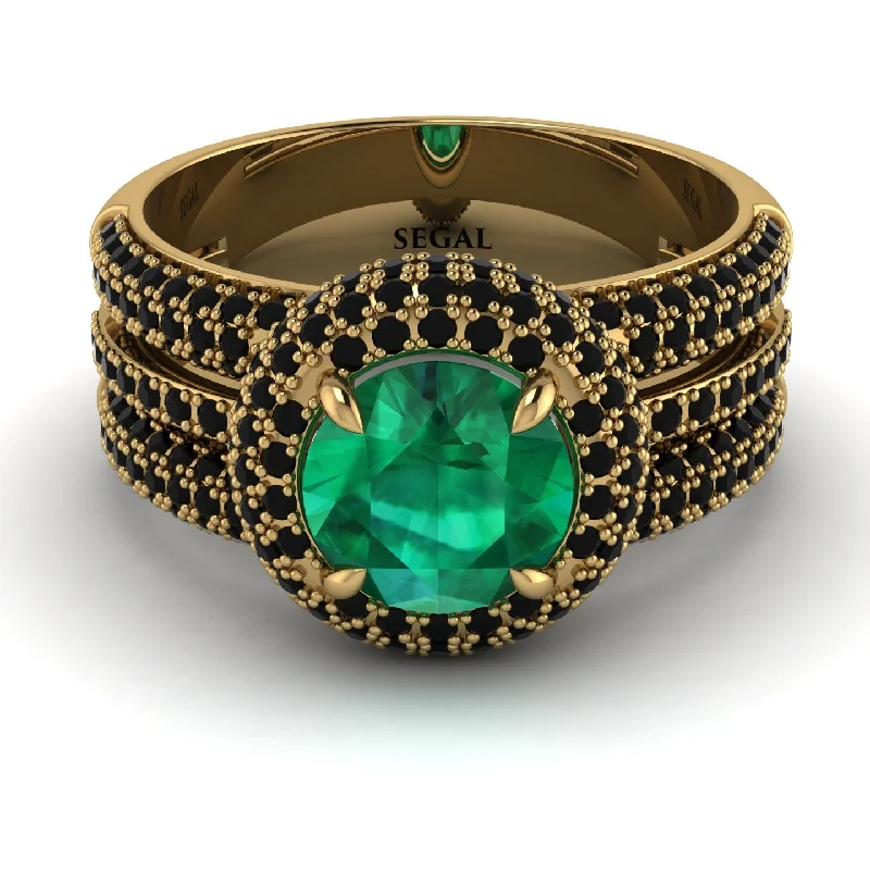 Ladies engagement rings with teal sapphires -Emerald Halo Luxury Pave Engagement Ring - Sierra No. 34