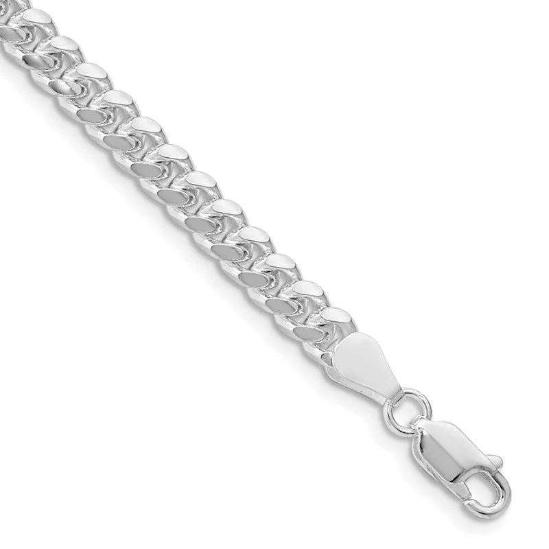 ladies-flower-bangle-bracelets-Sterling Silver Rhodium-plated 5mm Domed w/ Side D/C Curb Chain Bracelet