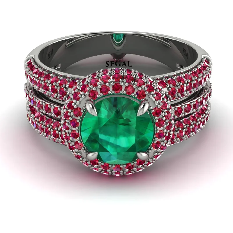 Ladies engagement rings with ring stones -Emerald Halo Luxury Pave Engagement Ring - Sierra No. 51