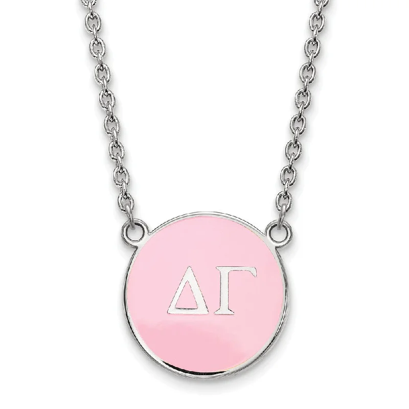 ladies-artisan-gold-necklaces-Sterling Silver Delta Gamma Large Pink Enamel Disc Necklace