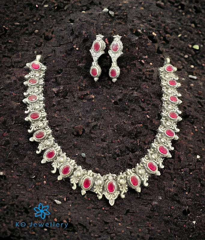 Ladies earrings classic studs -The Aditya Silver Kemp Peacock Necklace & Earrings