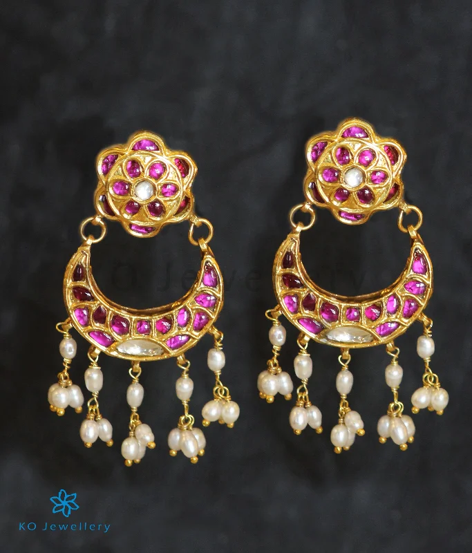 Ladies earrings thin hoops -The Nazreen Silver Kundan Chand-Bali Earrings