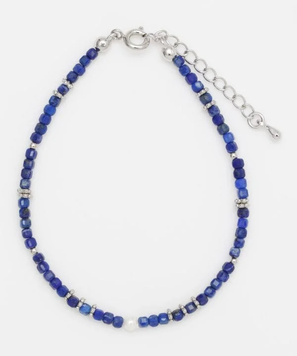 ladies-charm-diamond-bracelets-Square Shape Lapis Lazuli Beads Bracelet