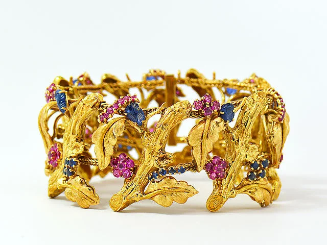 ladies-delicate-diamond-bracelets-Vintage J Rossi 18K Yellow Gold Ruby & Sapphire Bracelet. Very Rare & Gorgeous