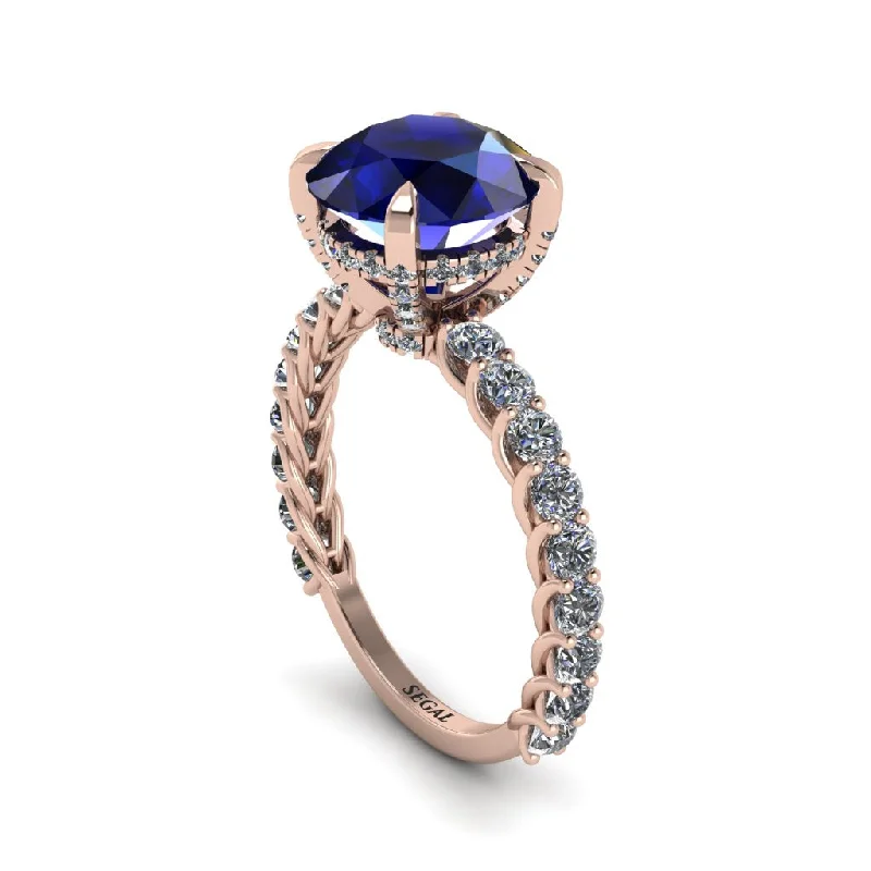 Ladies engagement rings for stacked looks -Sapphire Twisted Band Halo Engagement Ring - Avianna No. 14