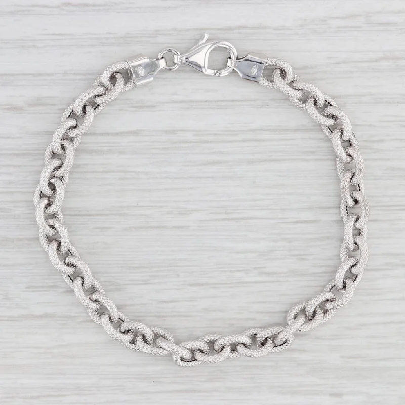 ladies-wedding-crystal-bracelets-7.25" Hammered Cable Chain Bracelet 18k White Gold Italy 6.1mm