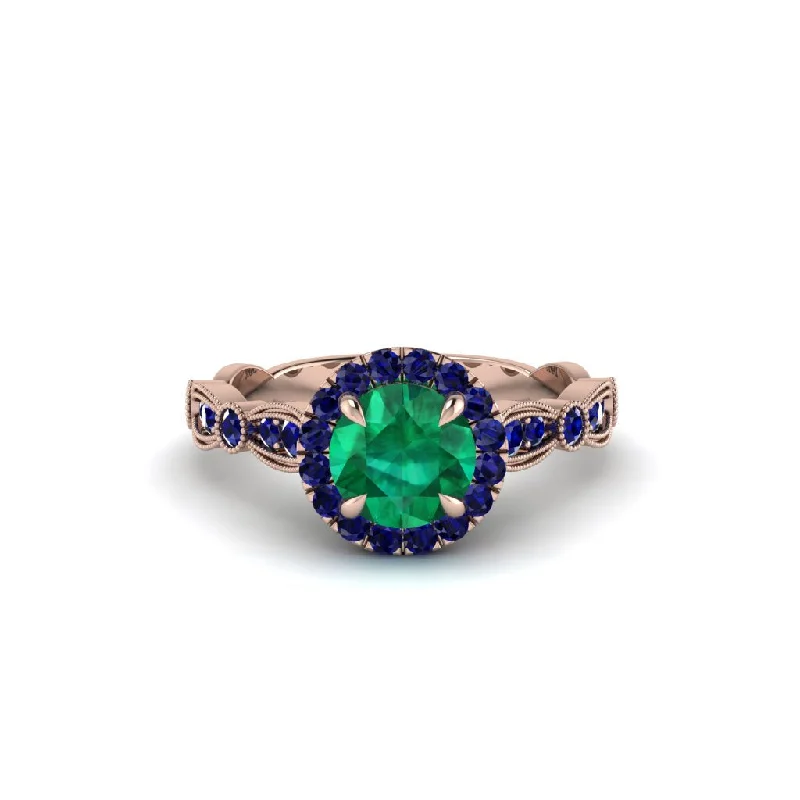 Ladies engagement rings with lace sapphires -Round Cut Emerald Radiant Eternity Engagement Ring - Kamryn No. 65