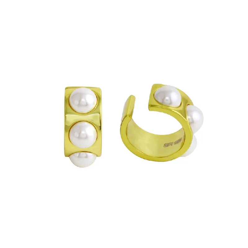 Ladies earrings weathered shine -Gold Plated 925 Sterling Silver Mother of Pearl Cuff Earring - STE01290-GP