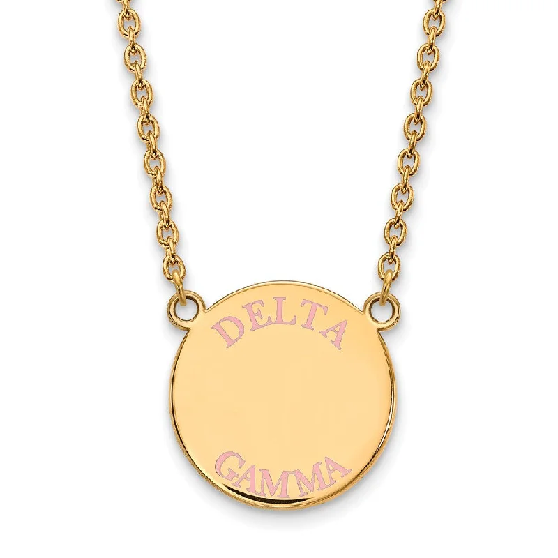 ladies-modern-gold-necklaces-14K Plated Silver Delta Gamma Large Pink Enamel Necklace