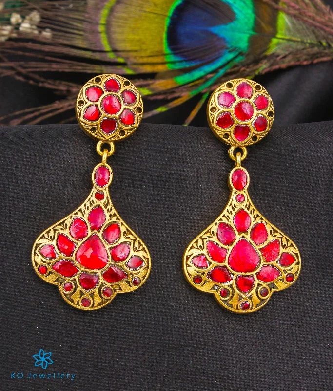 Ladies earrings with ceramic details -The Neeraja Silver Kundan Earrings