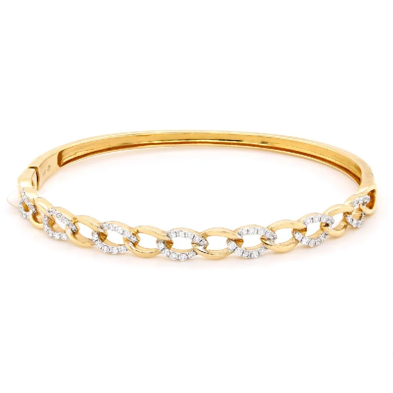 ladies-gold-flower-bracelets-YELLOW GOLD DIAMOND BANGLE BRACELET WITH CHAIN LINK DESIGN, .55 CT TW