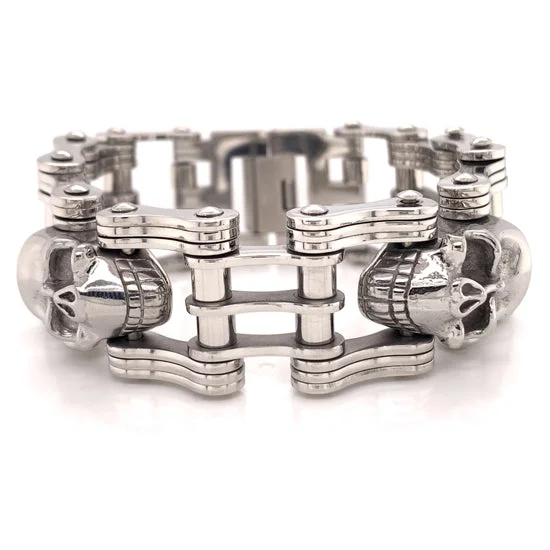 ladies-star-cuff-bracelets-Stainless Steel Skull Bike Chain Bracelet / WCB1001