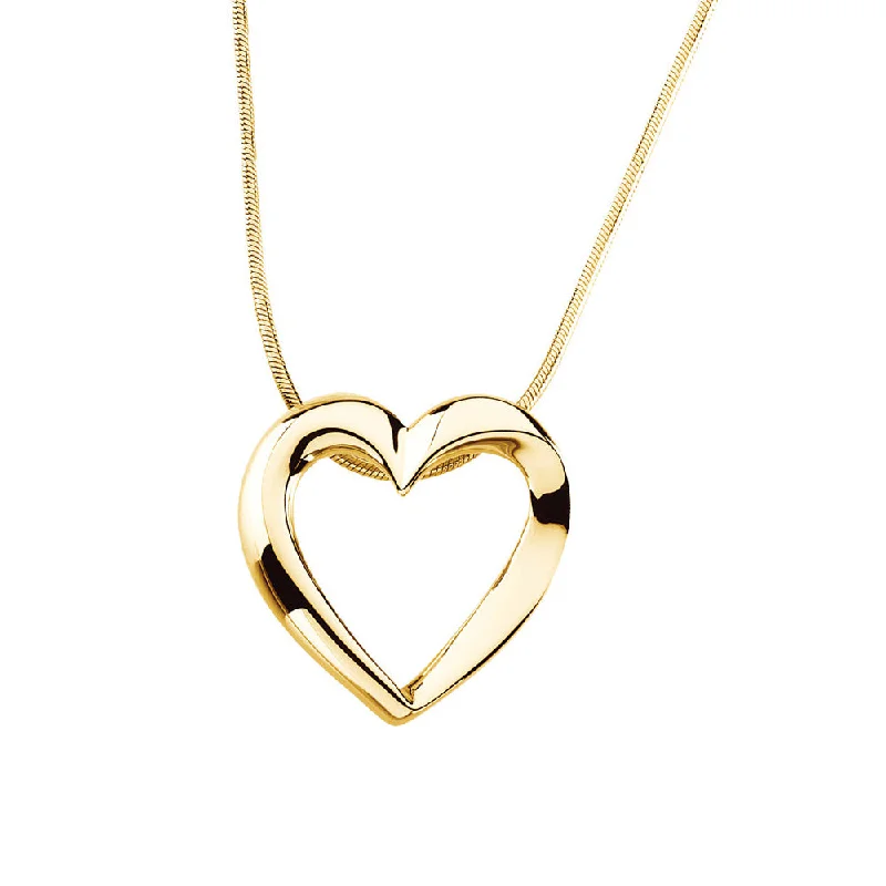 ladies-star-pendant-necklaces-22mm Heart Slide & Snake Chain Necklace in 14k Yellow Gold, 18 Inch