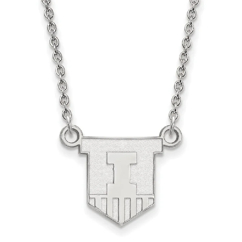 ladies-luxury-silver-necklaces-Sterling Silver U of Illinois Small Shield Pendant Necklace