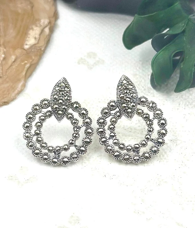 Ladies earrings timeless studs -The Silver Marcasite Earrings