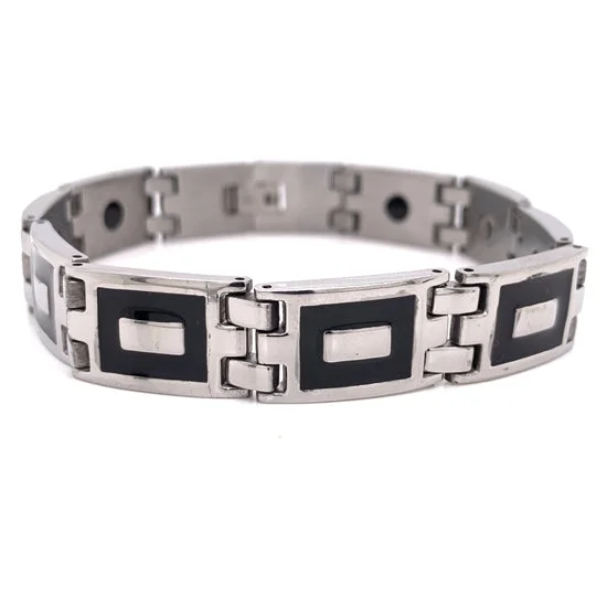 ladies-moon-diamond-bracelets-Black & Stainless Steel Magnetic Bracelet / MBS0037