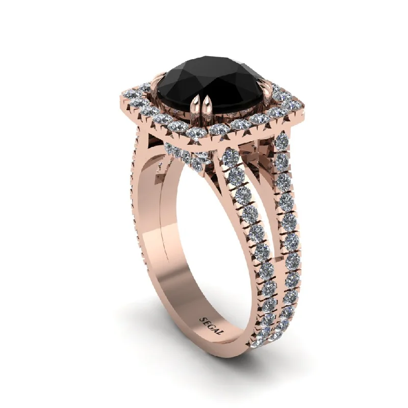 Ladies engagement rings artisan forged -Black Diamond Pave Split Shank Engagement Ring - Averie No. 8