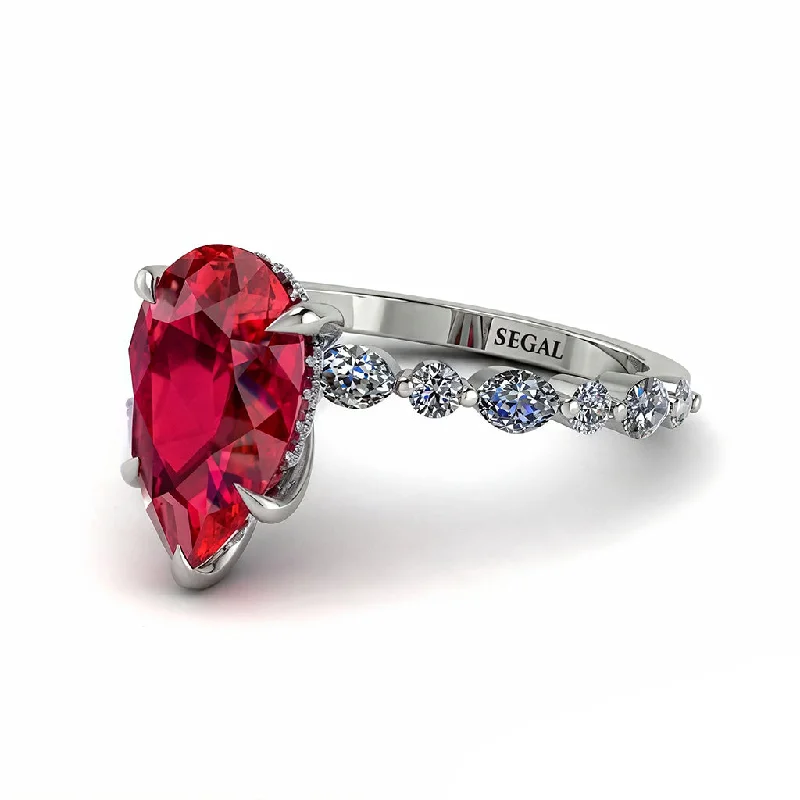 Ladies engagement rings slim brilliance -Pear-Cut Ruby Halo Engagement Ring - Nylah No. 12