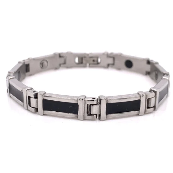 ladies-star-bangle-bracelets-Black Enamel Stainless Steel Magnetic Bracelet / MBL0041