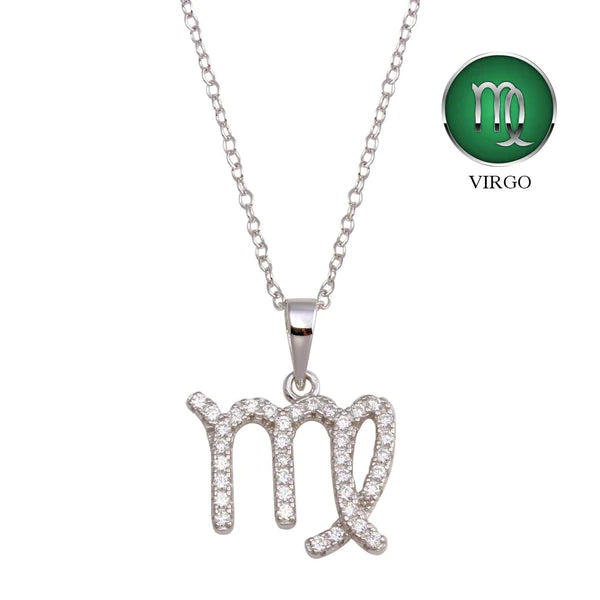 ladies-gemstone-rose-gold-necklaces-Silver 925 Rhodium Plated Virgo CZ Zodiac Sign Necklace