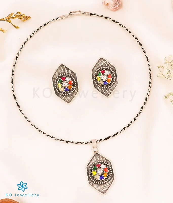 Ladies earrings natural hues -The Hayaa Silver Polki Necklace & Earrings