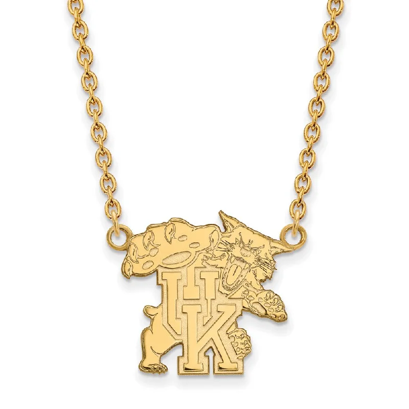 ladies-classic-pearl-necklaces-14k Gold Plated Silver U of Kentucky Wildcat UK Pendant Necklace