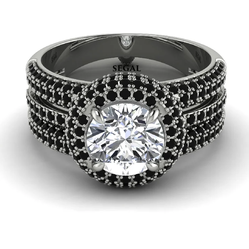 Ladies engagement rings with flame accents -Diamond Halo Luxury Pave Engagement Ring - Sierra No. 33