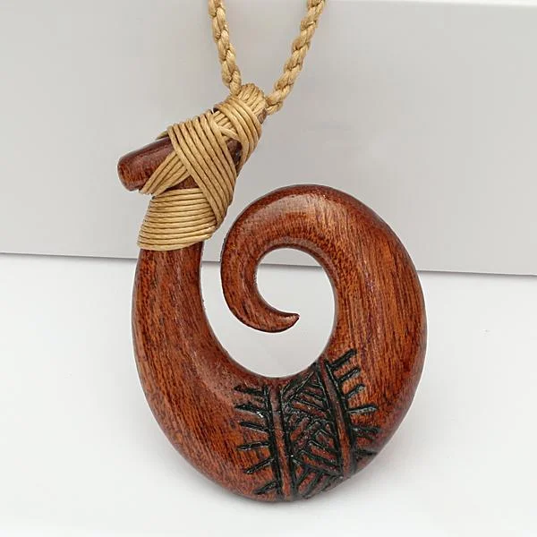 ladies-star-pendant-necklaces-37x50 Koa Wood Fish Hook Necklace with Black Carving