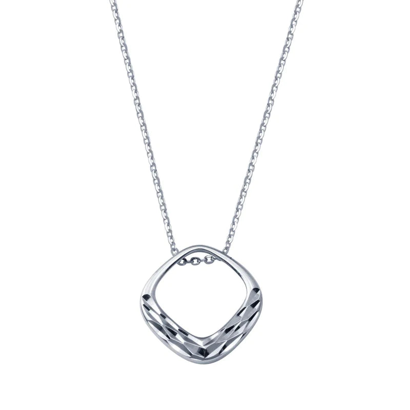 ladies-unique-silver-necklaces-Silver 925 Rhodium Plated Square Diamond Cut Pendant Adjustable Necklace