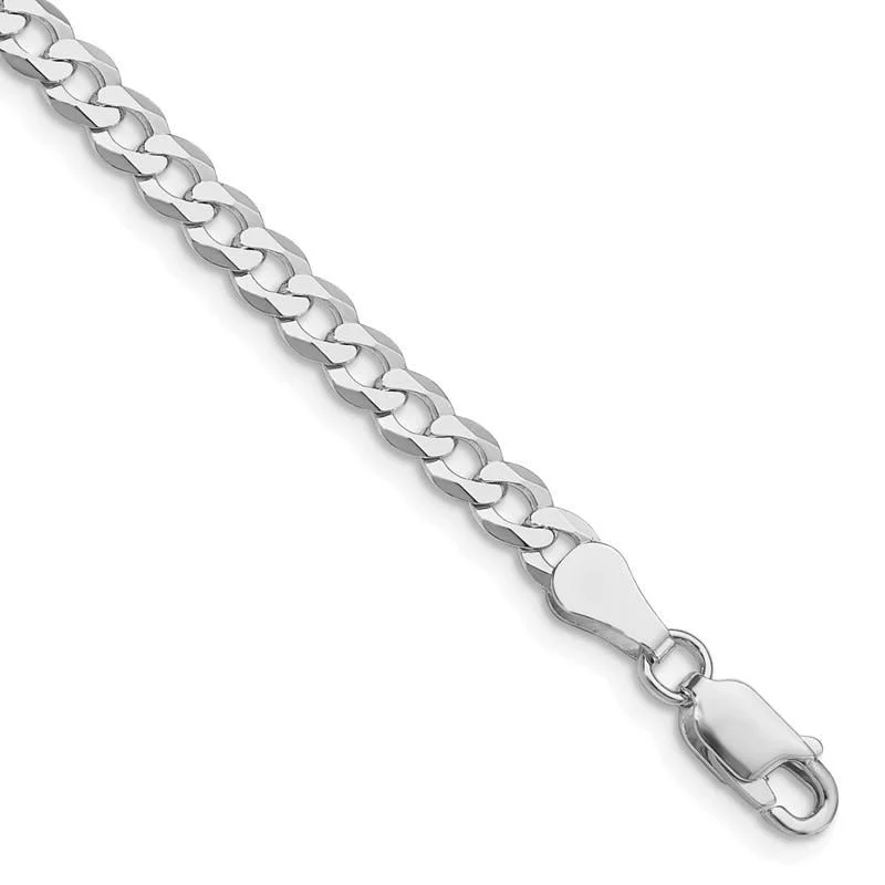 ladies-moon-pearl-bracelets-Sterling Silver Rhodium-plated 4.5mm Flat Curb Chain Bracelet