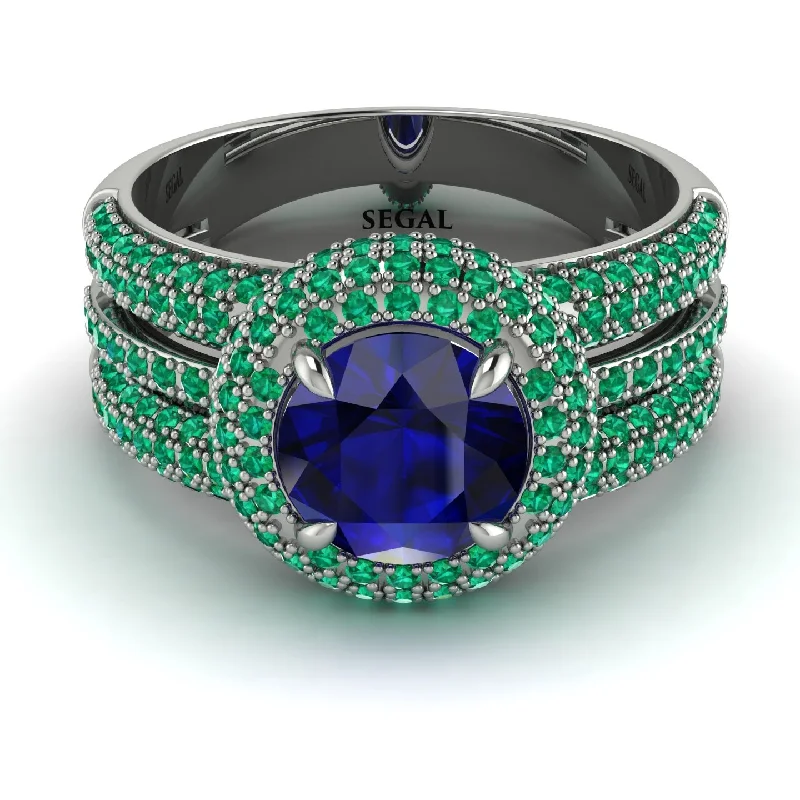 Ladies engagement rings with indigo diamonds -Sapphire Halo Luxury Pave Engagement Ring - Sierra No. 30