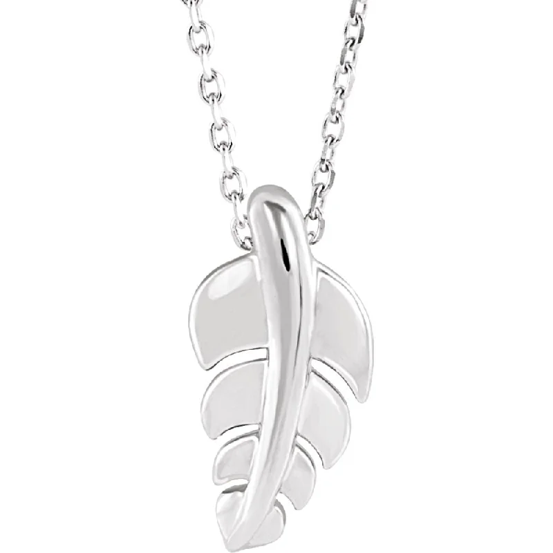 ladies-cross-diamond-necklaces-Sterling Silver Small Vertical Leaf Necklace, 16-18 Inch